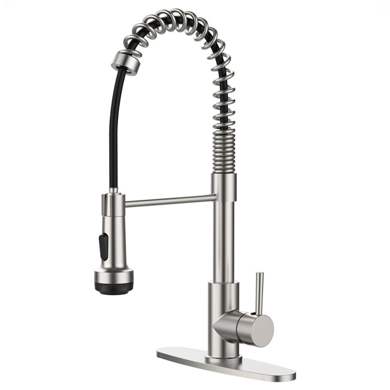 Kitchen Faucet With Pull Down Sprayer And 4 Spraying Modes Single Handle Commercial Spring Kitchen Sink Faucet Brushed Nickel 1 Or 3 Hole