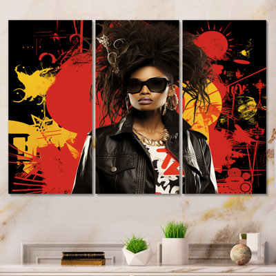 Rouge, jaune, jaune, Street Art, Portrait de femme I - Art afro-américain, art mural