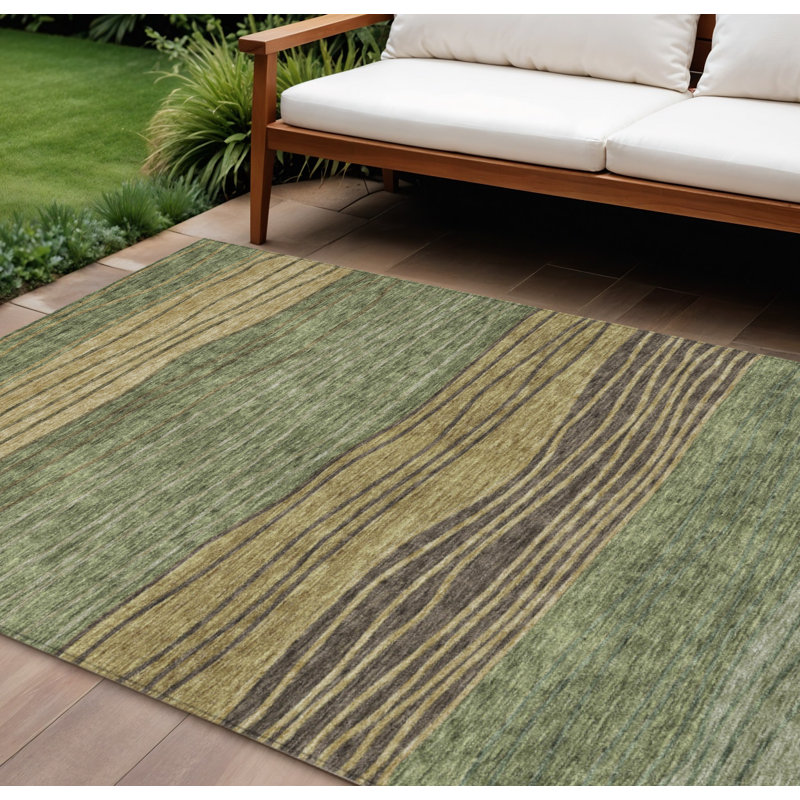 Tapis extérieur lavable rayé chocolat 10 pi x 14 pi