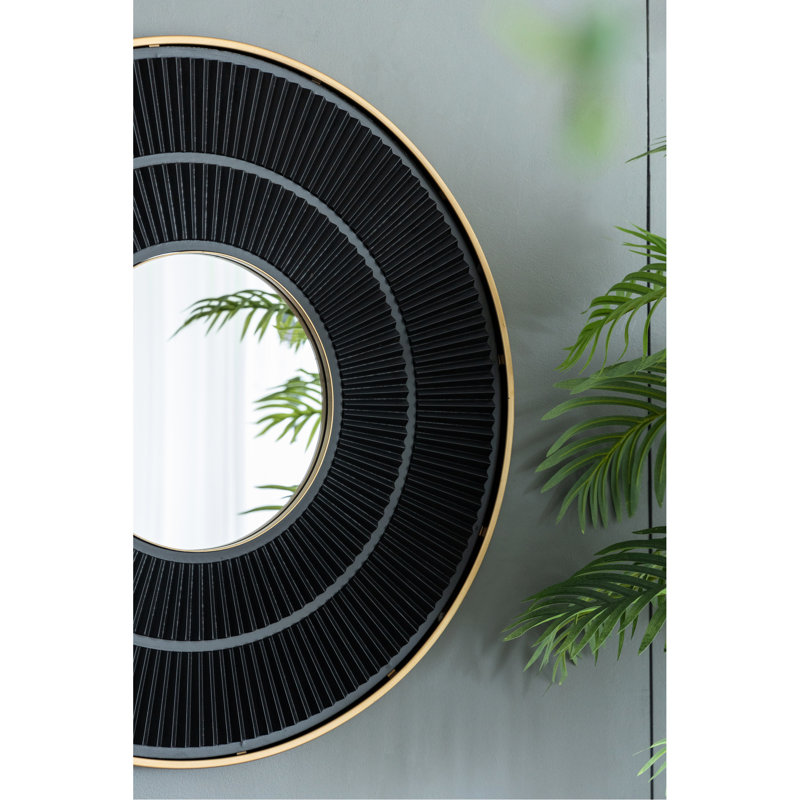 Miroir Neutre 31,5 "x 1,2" x 31,5 "avec cadre en fer doré, miroir de cadre de salon Ororns, Transforme l'espace, Noir