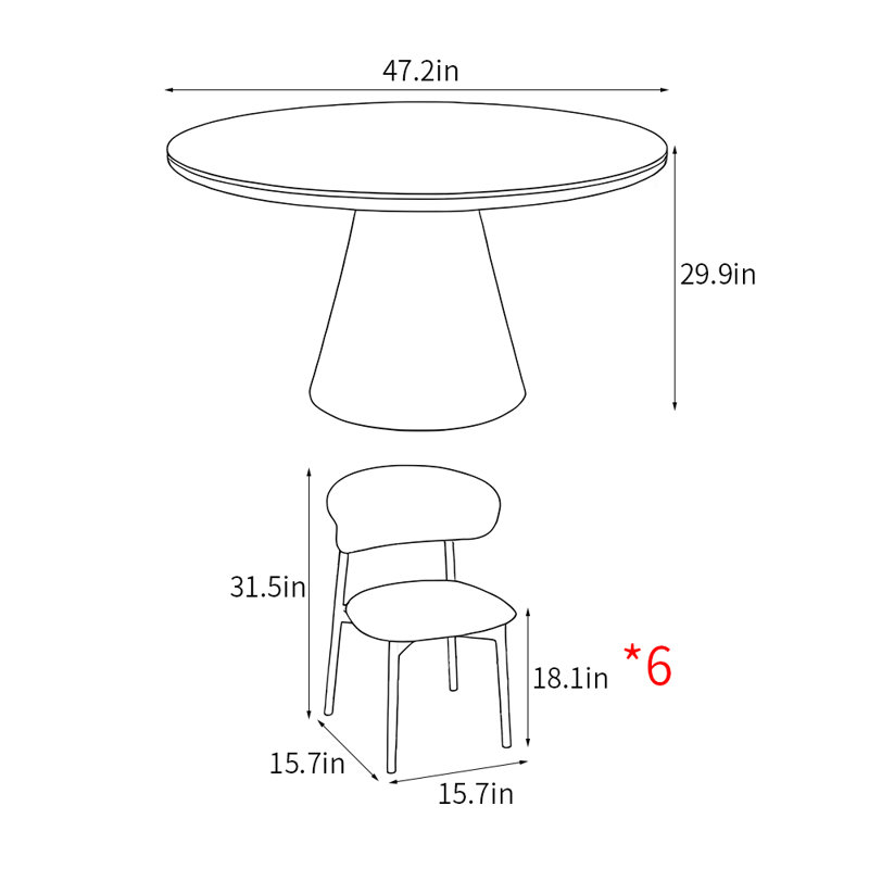 Modern simple round dining table sets, 29.9"H x 47.2"L x 47.2"W