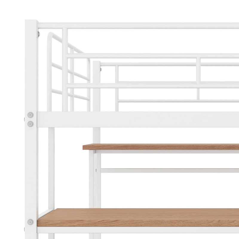 Lit mezzanine simple en métal avec bureau et tablettes Dulcinée, Blanc