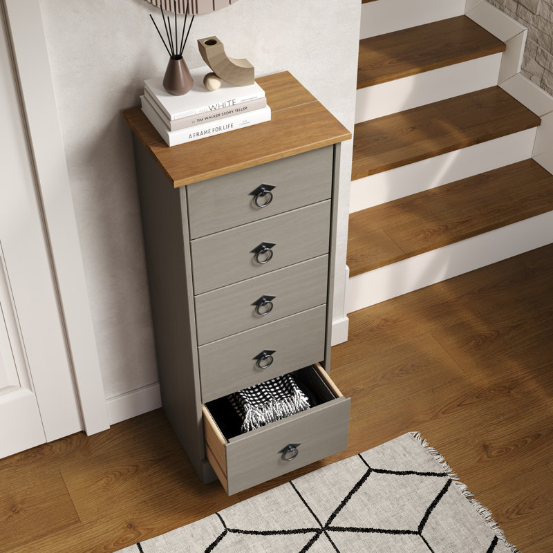 5 Drawer Narrow Chest of Drawers - Rectangular Corona Classic Design