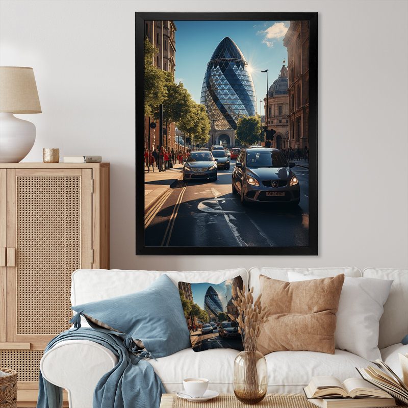 Imprimé noir et beige de London City -, Cadre photo noir, H 20 po x l 12 po x P 1 po