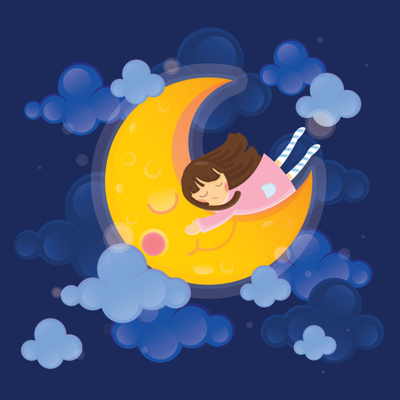 Girl On Moon - Wrapped Canvas Print, 76cm H x 76cm W x 3.8cm D