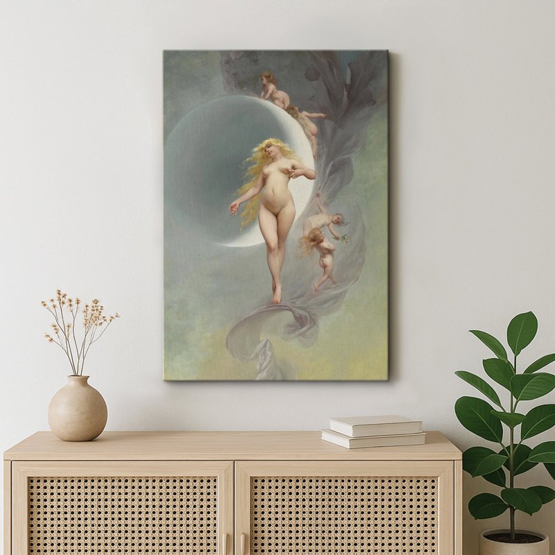 «Mythic Moon Goddess with Cherub», œuvre d'art classique sur toile, impression sur toile, H 36 po x l 24 po x P 1,5 po