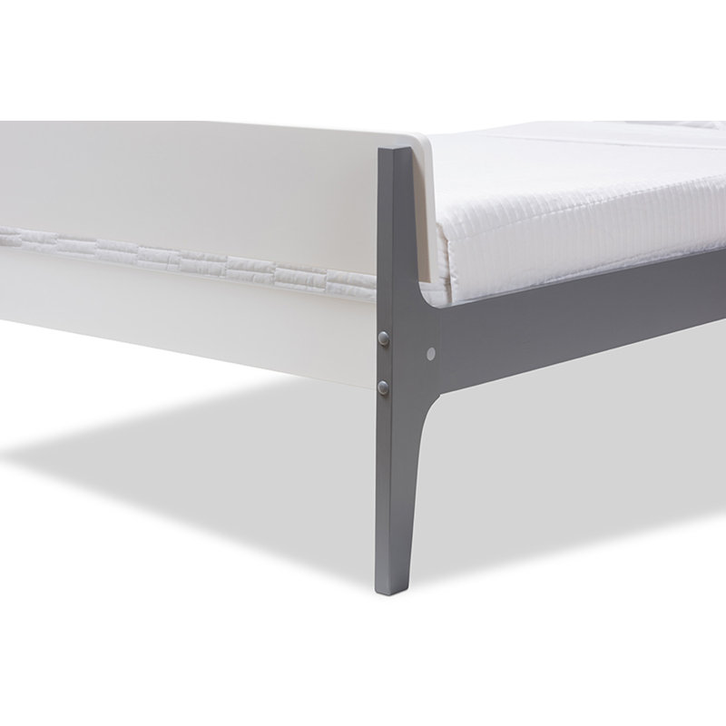 Rabia Solid Wood Slat Bed, White/Gray