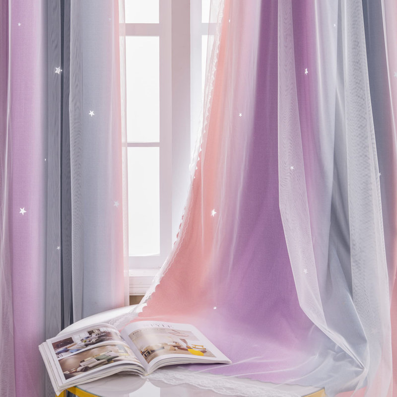 Rideaux arc-en-ciel pour chambre d'enfant - occultant, 1 panneau avec décalcomanies murales licorne, Rose / Mauve