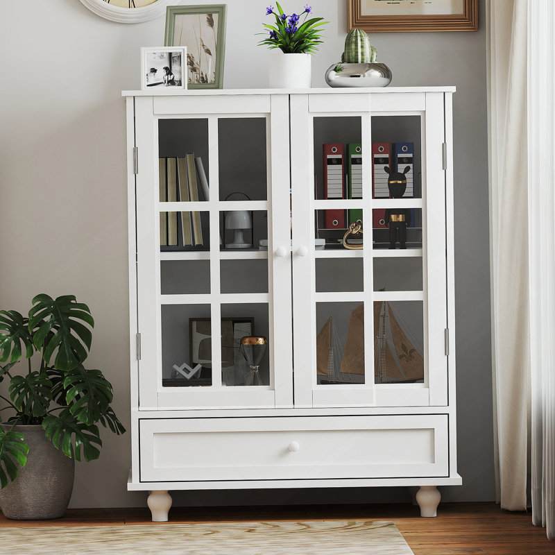 Buffet minimaliste avec portes doubles en verre et tiroir, buffet de rangement moderne en bois pour une décoration polyvalente et une organisation efficace
