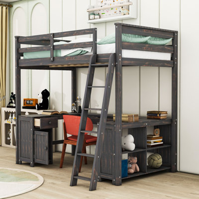 Loft Bed With U-Shaped Desk And Storage Shelves