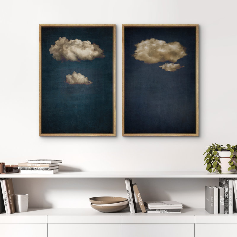 Ensemble de 2 décorations murales minimalistes bleu marine et pastel bleu marine, H 36 po x l 24 po, Naturel