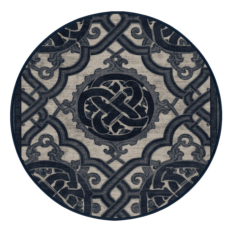 Machine Washable Ottoline Classic Trellis Rug in Gray – Binding, 3' Round