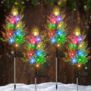 Solar Christmas Decorations Tree Lights Outdoor Yard, 4packs Xmas Solar Pathway Lights Outdoor Multi-color Solar Garden Lights Solar Landscape Path Lights For Christmas Lawn Patio Walkway