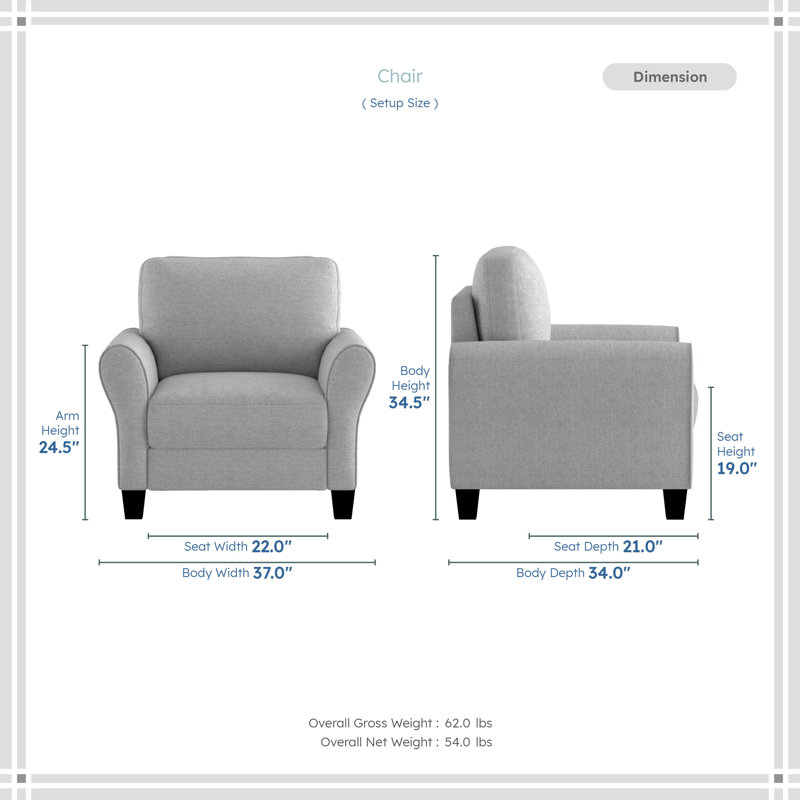 Emilio 37" Modern & Contemporary Accent Chair with Chenille Fabric Upholstery, Exposed Feet, Foam over Pocket Coils, Gray