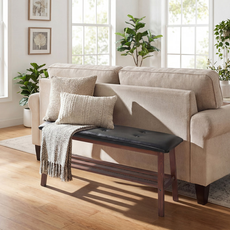 39.4'' Solid Wood Upholstered Bench with Seat Tufted Design 