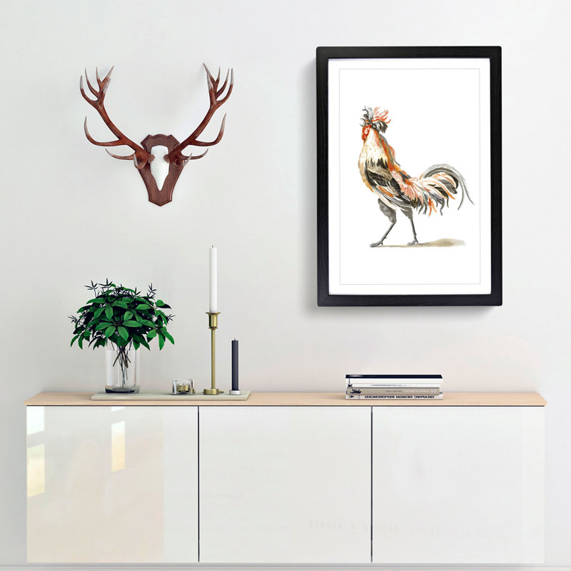 Proud Cockerel by Johan Teyler - Picture Frame Painting Print, 36cm H x 27cm W x 2cm D, Black Framed
