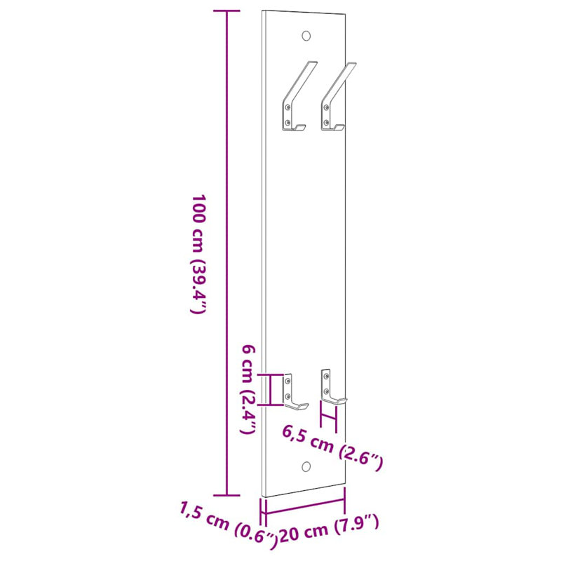 Wall-Mounted Coat Rack Wall-Mounted 20 X 1.5 X 100 Cm, White