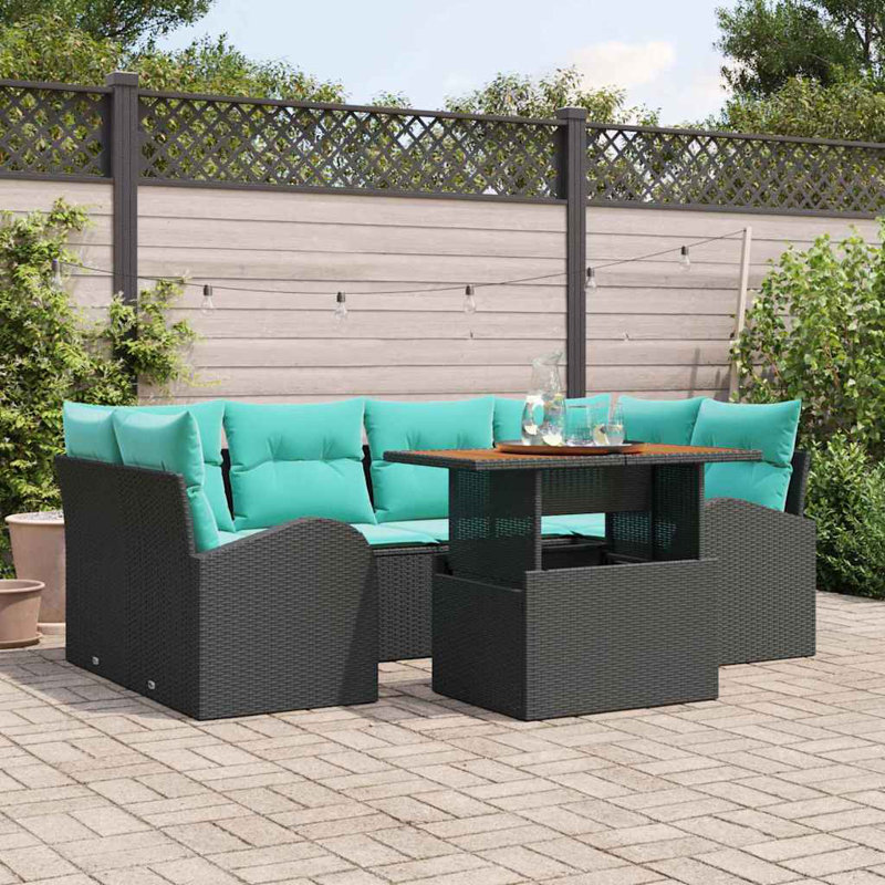  Ensemble de canapé de jardin manuel 7 pièces noir et bleu 100 x 55 x 73 cm