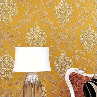 Papier peint en velours damassé moderne l 1,73 pi x 31,16 po - estampage à chaud 3D en relief, épaissi, non tissé, non collé, style européen minimaliste pour la chambre à coucher, le salon, l'arrière-plan de la télévision