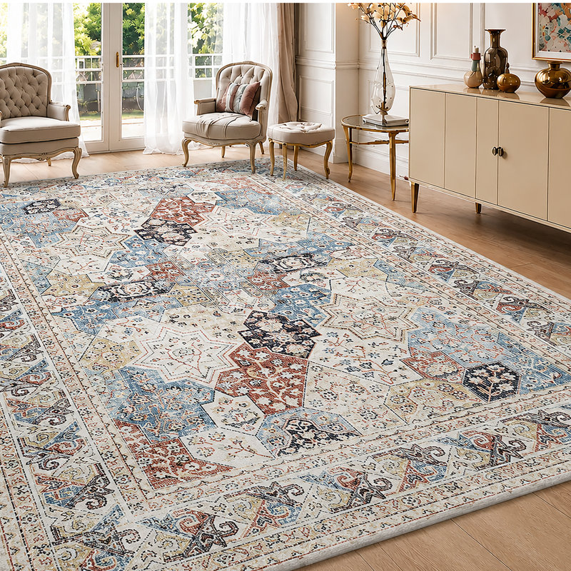 Traditional Medallion Cashmere-Feel Area Rug & Runner, Non-Slip Washable Living Room Carpet, Rectangle 160 x 230 cm