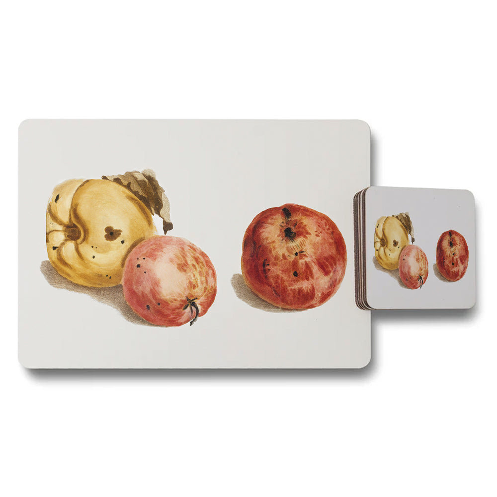 Fruit Themed Placemats And Coasters Set With Watercolor Art