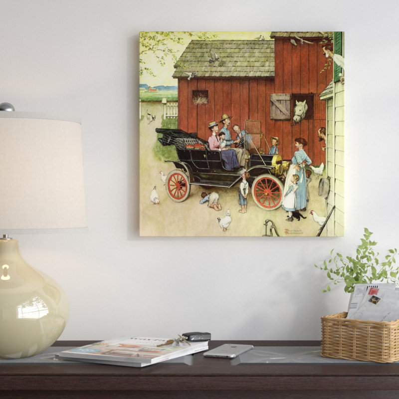 " The Farmer Takes A Ride " by Norman Rockwell, 12" H x 12" W x 0.75" D