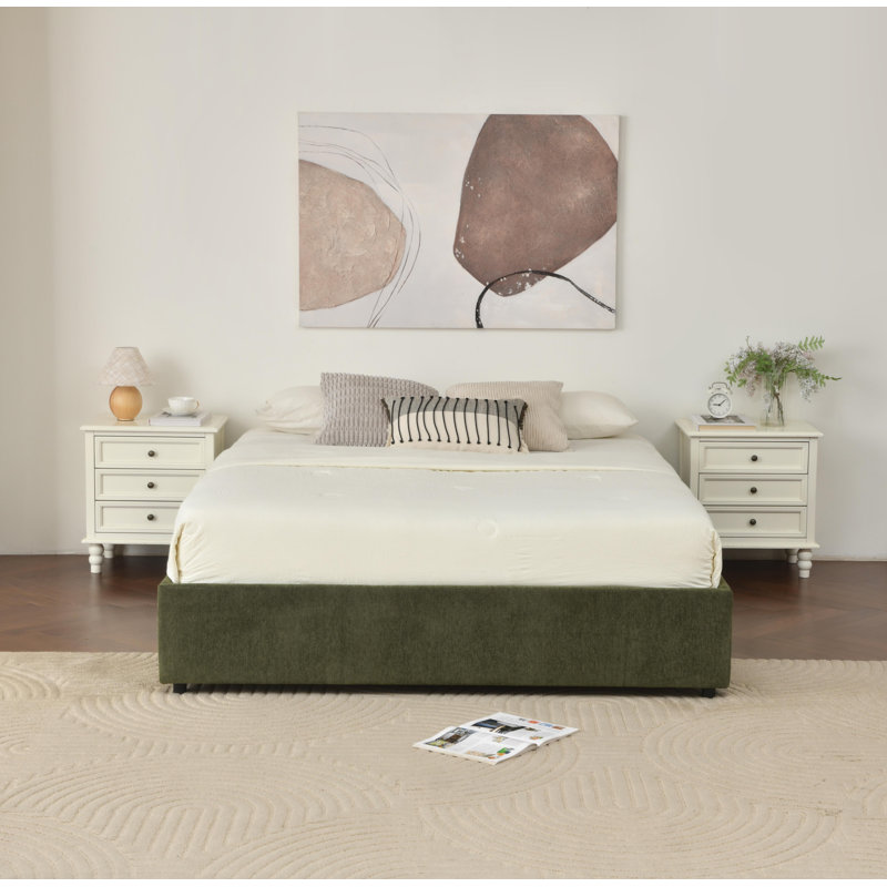 Lit plateforme tapissier avec rangement et tiroirs, Tortue, Grand