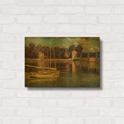«The Argenteuil Bridge» par Claude Monet, art mural en métal doré, 24 po x 16 po