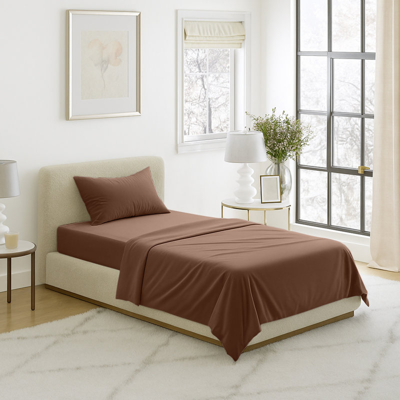 Ensemble de draps en microfibre brossée Series 1200, Ensemble de draps pour lit simple + 1 drap-housse , Chocolat