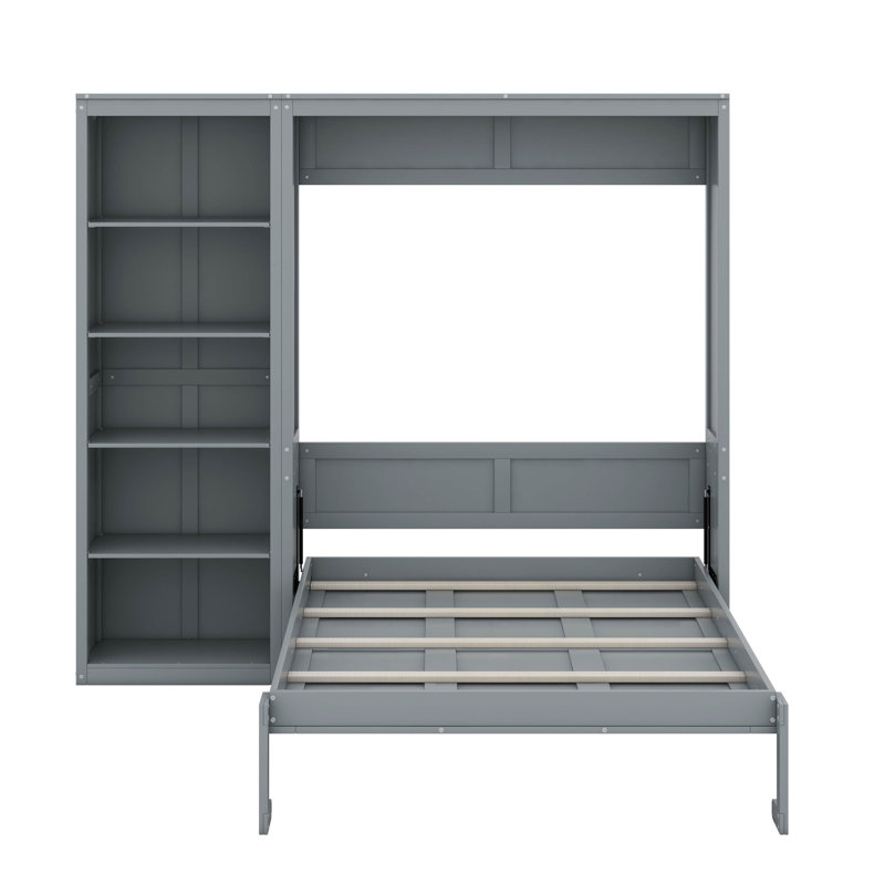 Grand lit escamotable avec tablettes, Gris