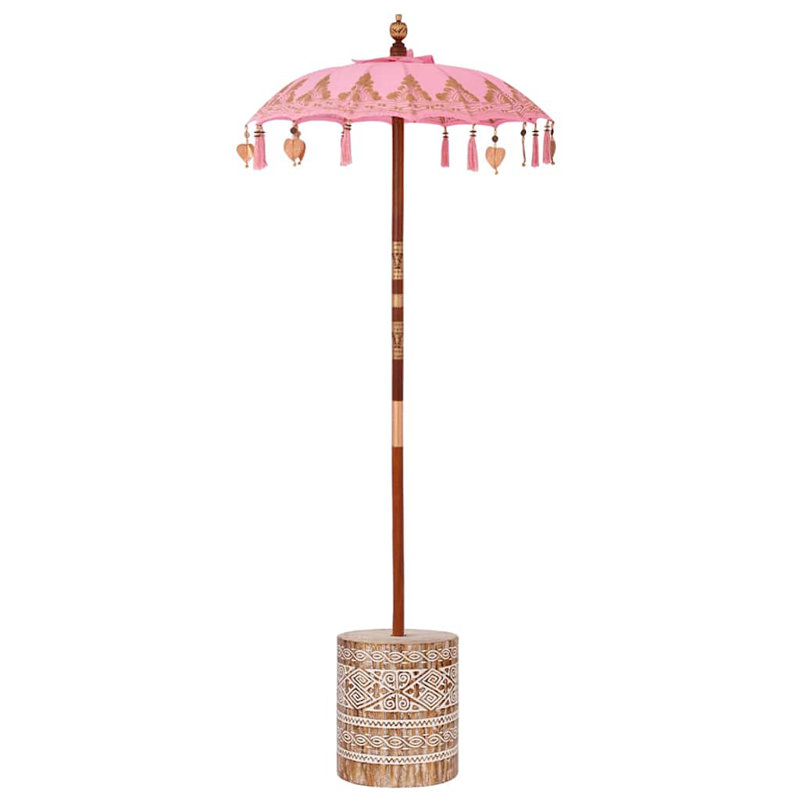 Balinese Parasol Cotton, Solid Wood, 250cm H x 95cm W x 95cm D, Pink/Brown