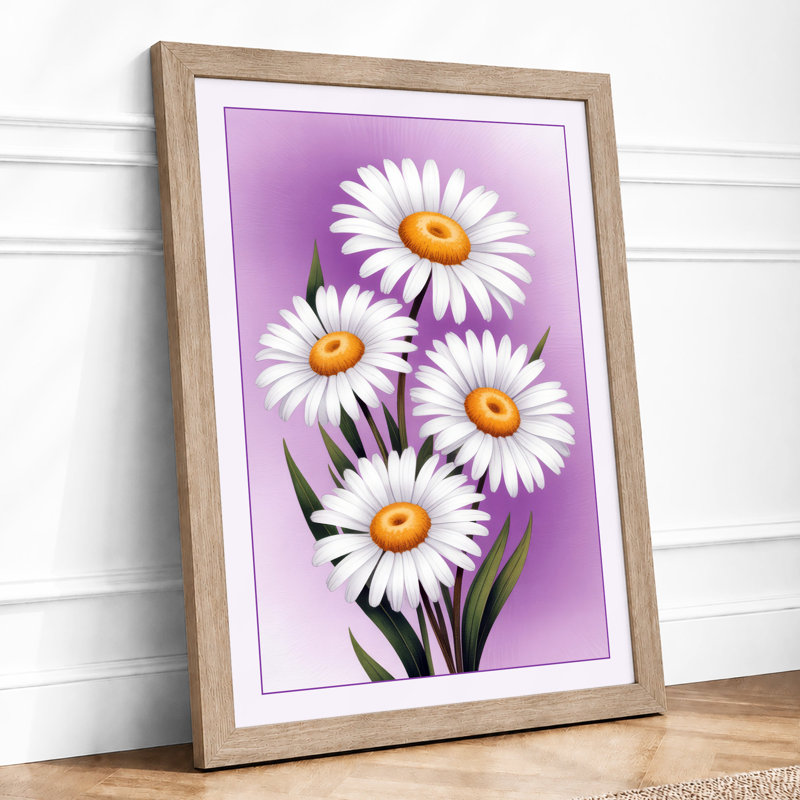White Daisies, Golden Centers Botanical Art Print, A2 - 59.4 x 42.0 cm, Oak