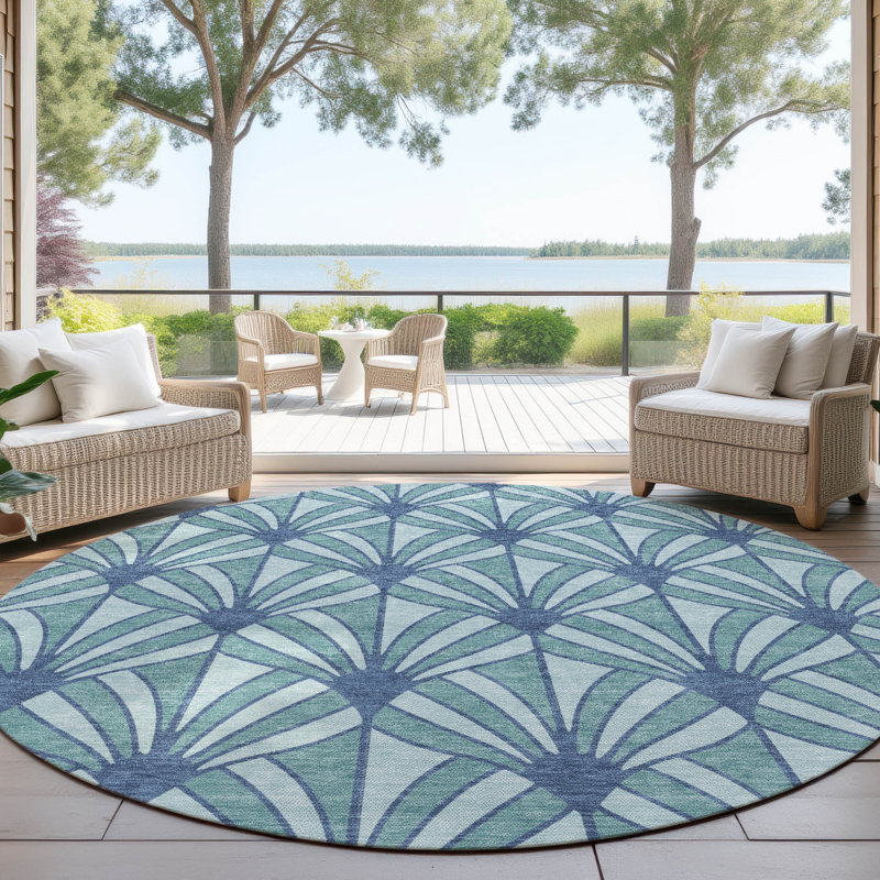 Machine Washable Indoor/Outdoor Lipman ACN2426 Mid-Century Modern Rug, Round 8'