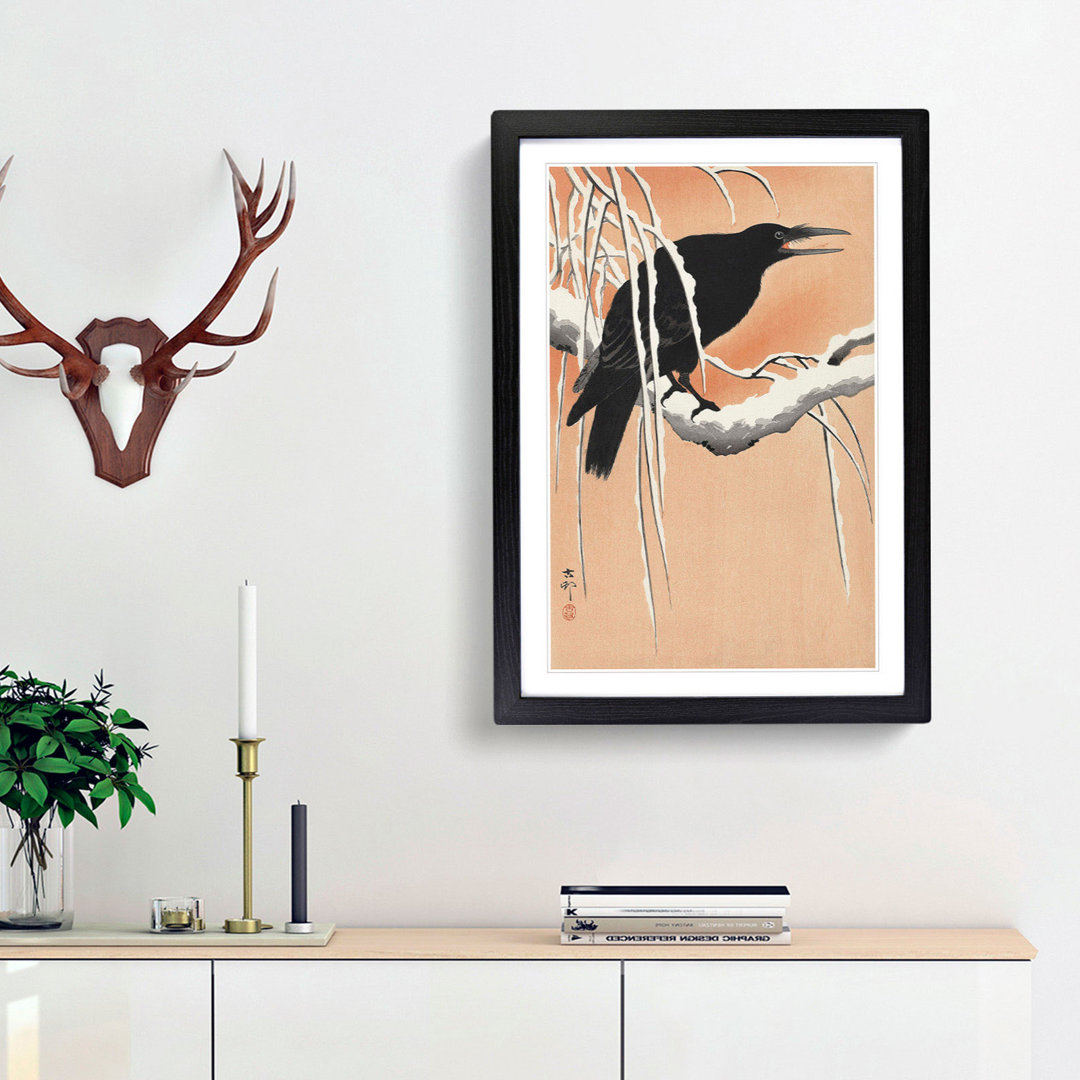 Crow on a Snowy Branch by Ohara Koson - Framed Print