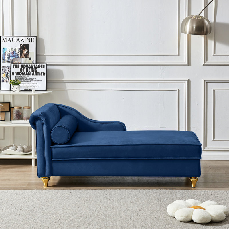 Chaise longue moderne avec revêtement en velours, Marine