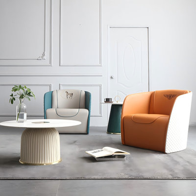 PU Leather Armchairs & Sintered Stone Side Table Set, Reception Negotiation Sofa Furniture