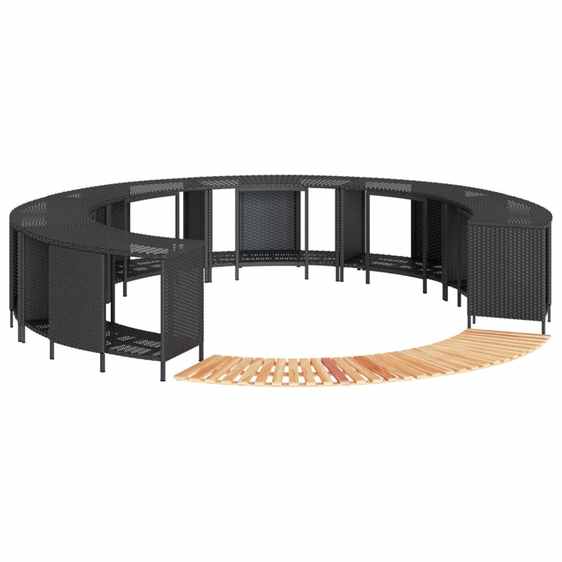 Contour de spa vidaXL en poly rotin noir et bois d'acacia massif