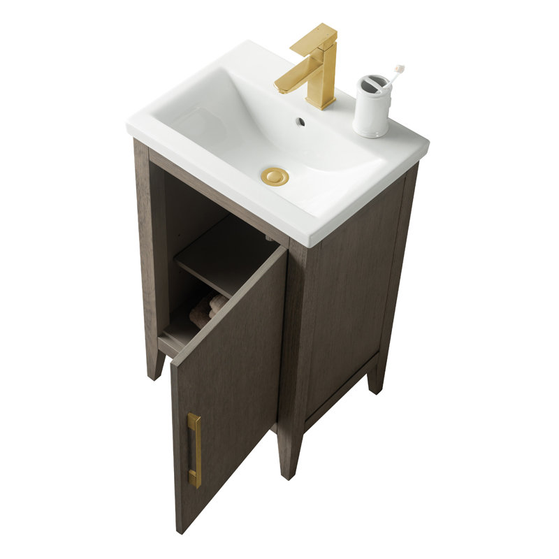 Ensemble de meuble-lavabo simple 20 po avec plateau en céramique Chambery, Bois flottant gris, Doré brossé