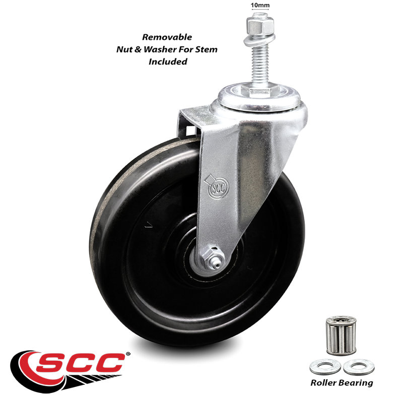 Temp Phenolic Wheel Swivel 12mm Threaded Stem Caster Set SCC