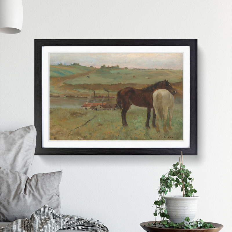 Horses in a Meadow 1995.11.1 by Edgar Degas - Picture Frame Painting, 48cm H x 65cm W x 2cm D, Black Framed
