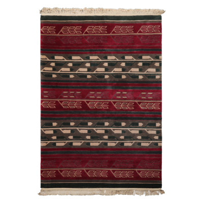 Tapis art déco soyeux noué à la main 5 pi 6 po x 8 pi 6 po
