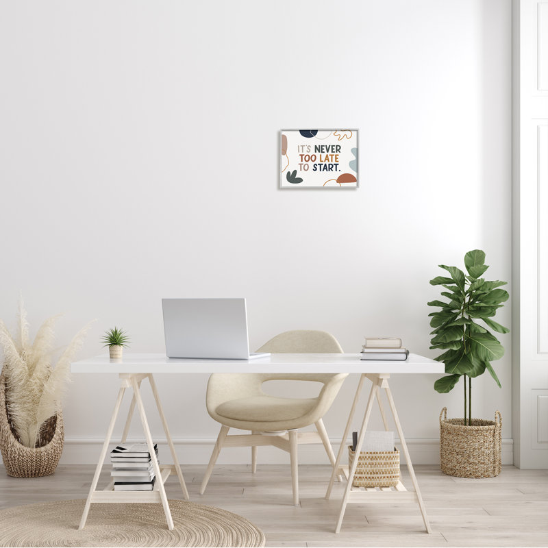 «Never Too Late To Start», art textuel - Motivation, H 11 po x l 14 po, Estampe numérique Farmhouse