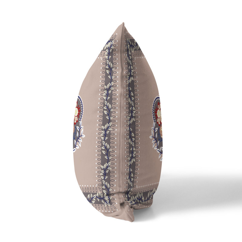 Coussin Kashmir, H 16 po x l 16 po, Gris / Rose