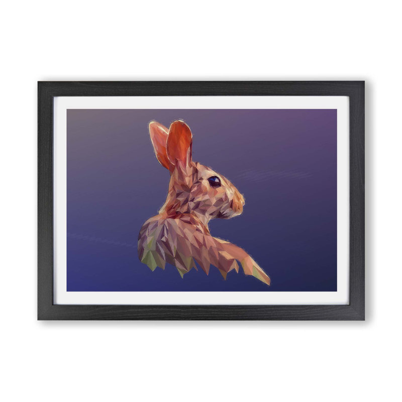 Geometric Rabbit Hare - Framed Print, 62cm H x 87cm W x 2cm D, Black