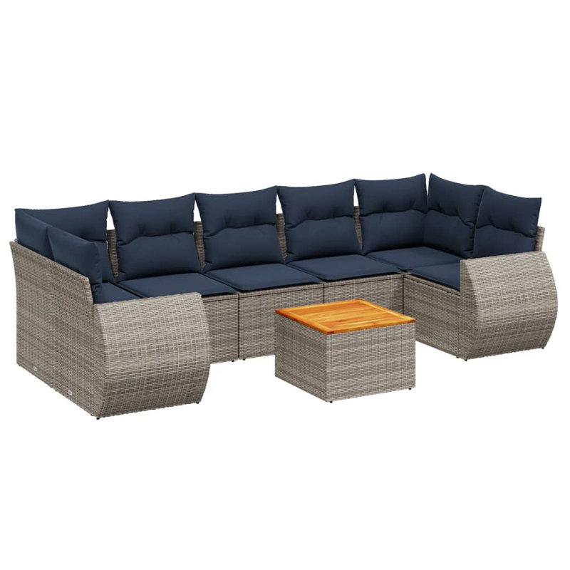  Ensemble de canapé de patio 8 pièces avec coussins en rotin de polyester gris