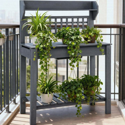 Table de rempotage en bois avec plateau coulissant, tablette de rangement et lavabo sec pour poste de travail de jardin et de patio | Idée de cadeau
