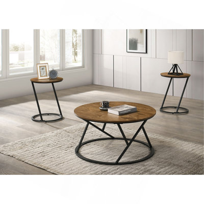 Ensemble de table contemporaine 3 pièces à finition naturelle Table basse 1X Table de bout 2X
