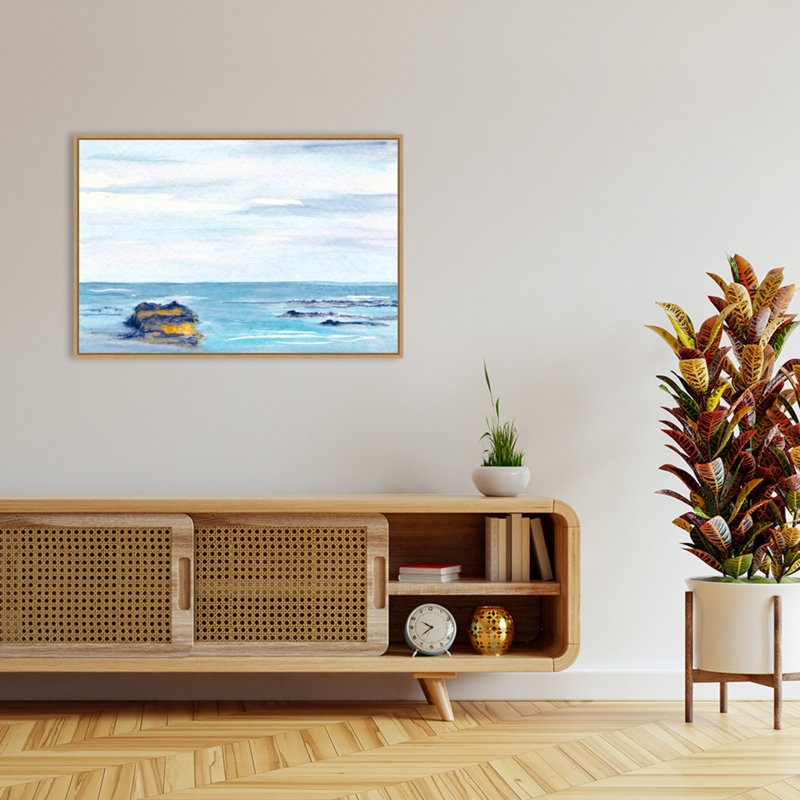 «Tranquil Seascape with Rocks» par Avimael, reproduction d'art sur toile encadrée, H 28 po x l 41 po
