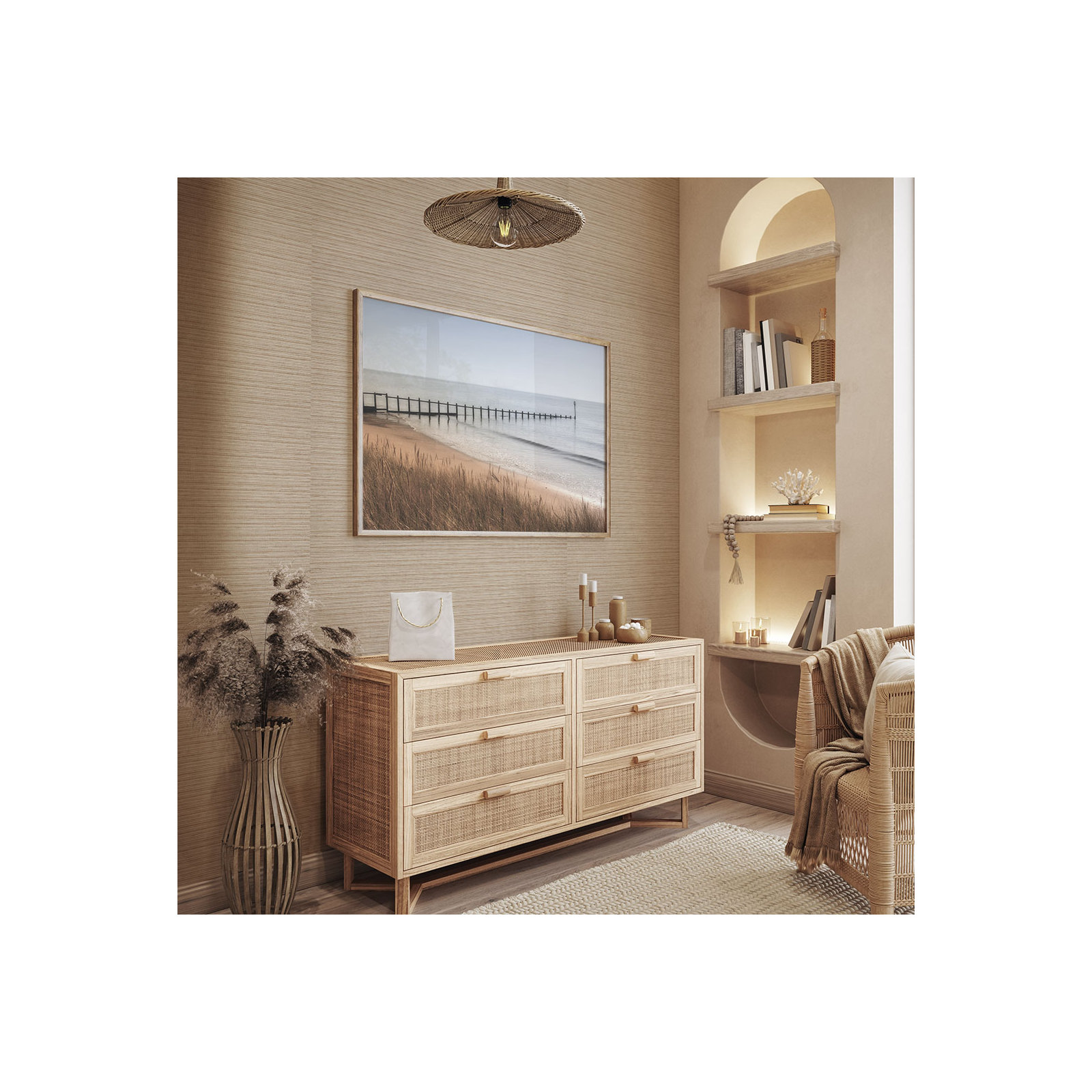 Tight Weave Jute Authentic Grasscloth Wallpaper, Natural/White