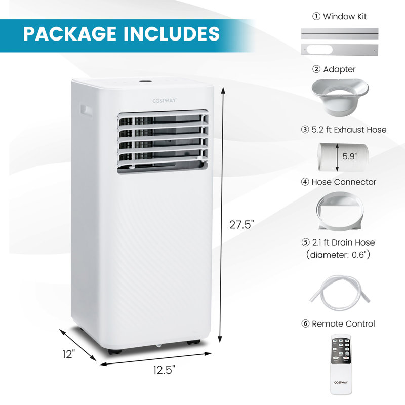 Climatiseur portatif 10000 BTU pour 350 pieds carrés avec télécommande Costway